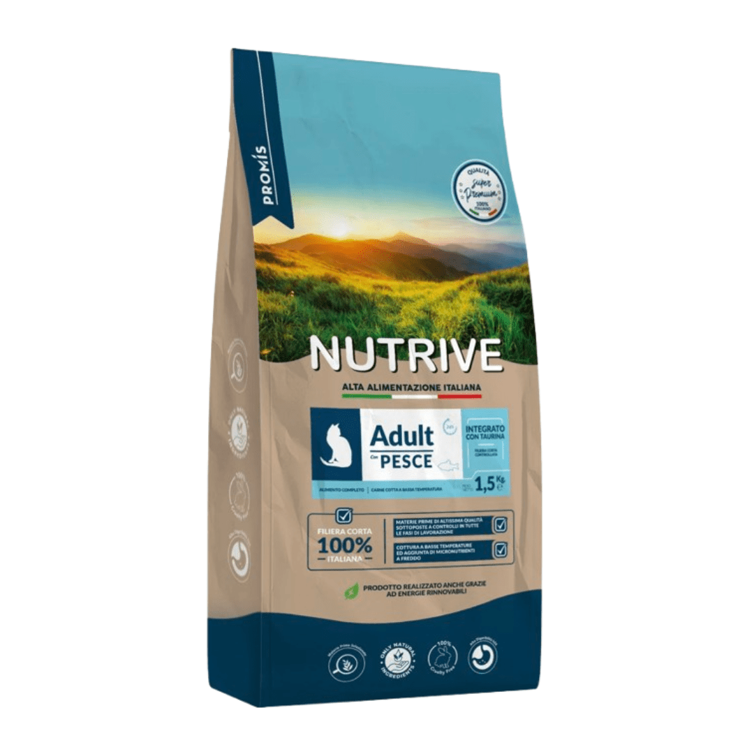 GATTO DRY ADULT PESCE - Nutrive 1.5kg - Zampe in Movimento