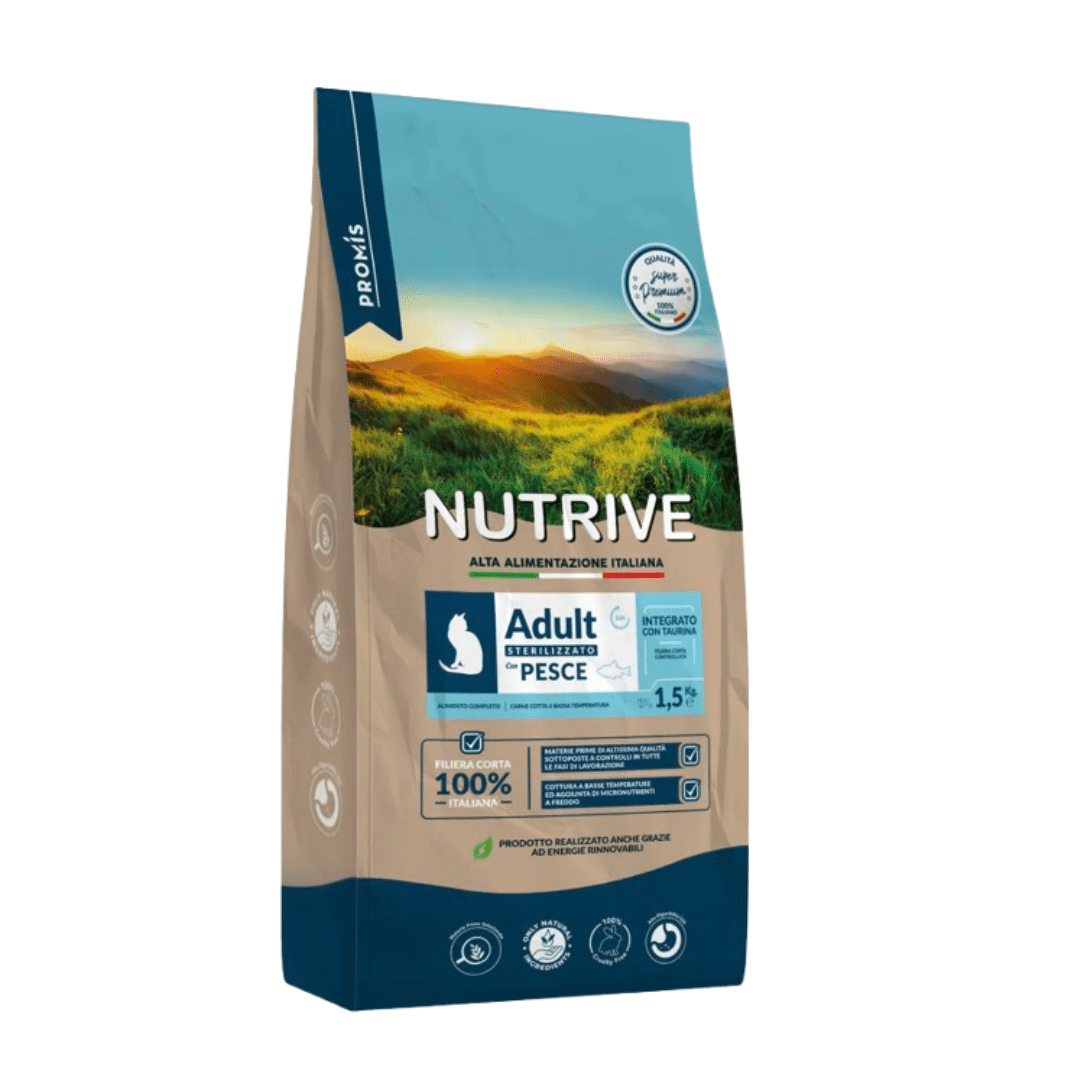 GATTO DRY STERILIZZATO PESCE - Nutrive 1.5kg - Zampe in Movimento