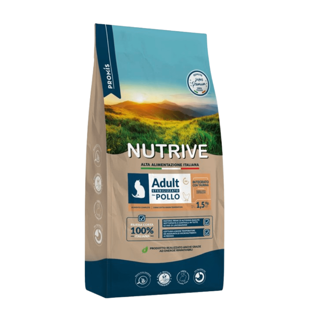 GATTO DRY STERILIZZATO POLLO - Nutrive 1.5kg - Zampe in Movimento