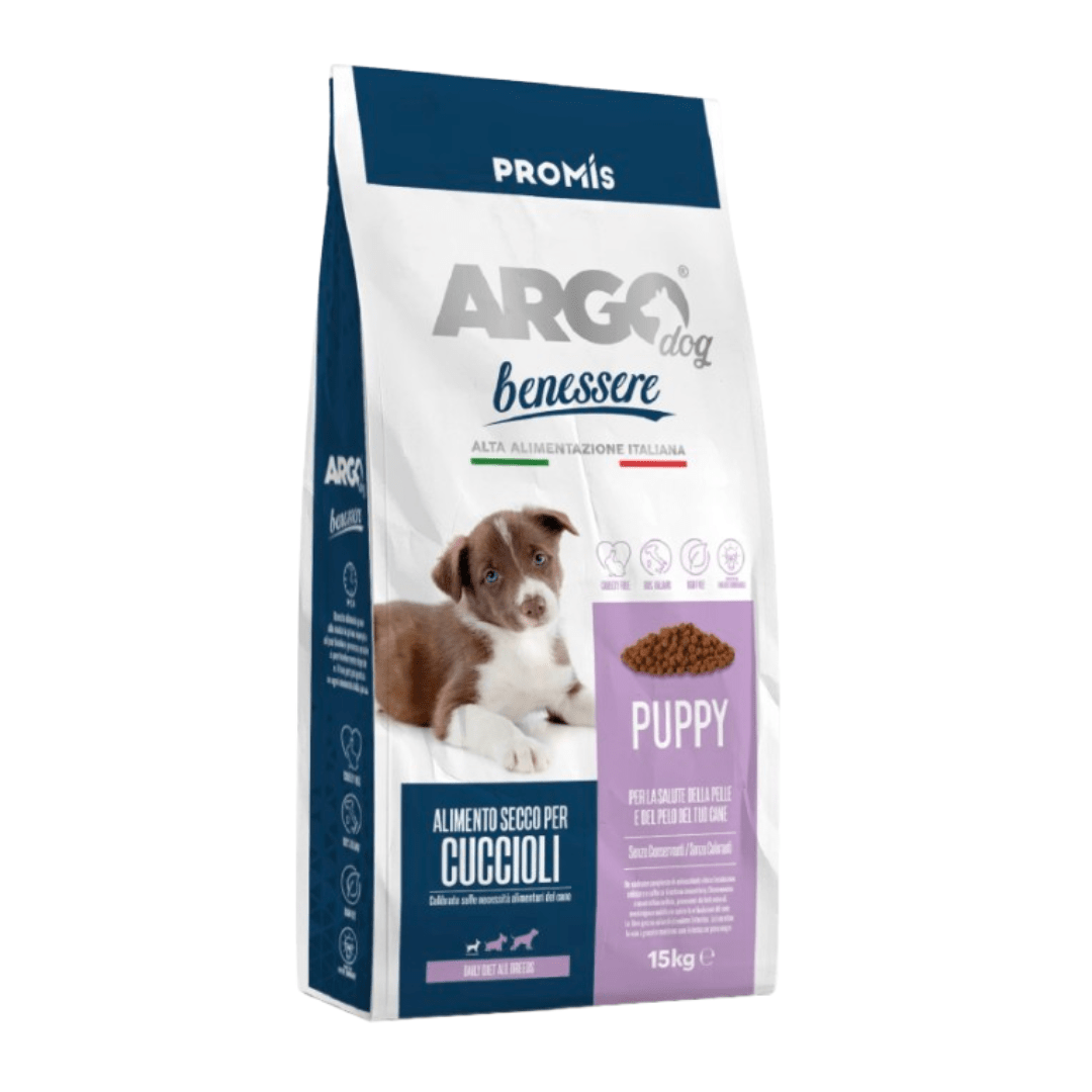 Argo Benessere Cuccioli 2 - 12 Mesi – Crocchette Premium per Cani - Zampe in Movimento