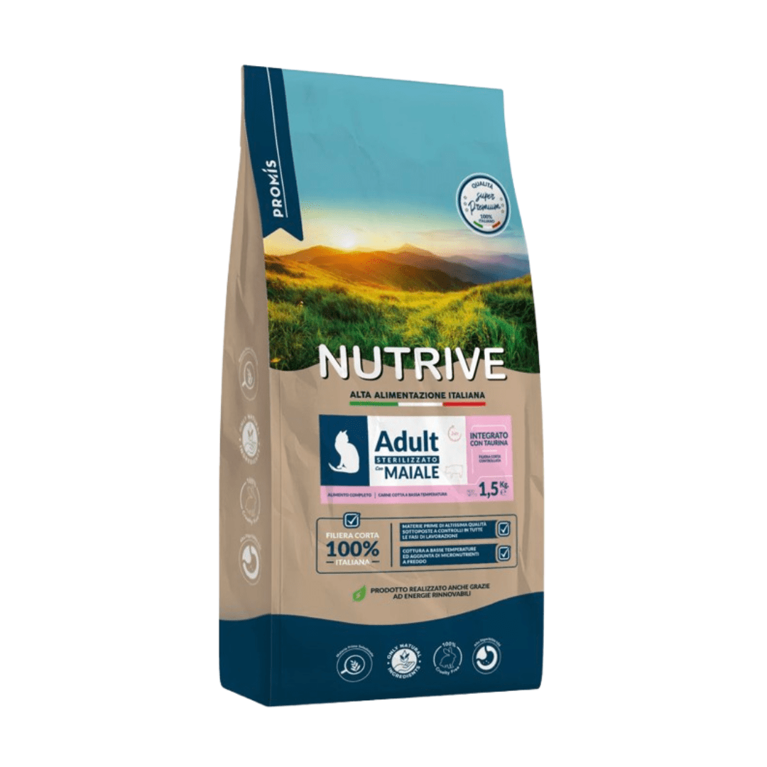 GATTO DRY STERILIZZATO MAIALE - Nutrive 1.5kg - Zampe in Movimento